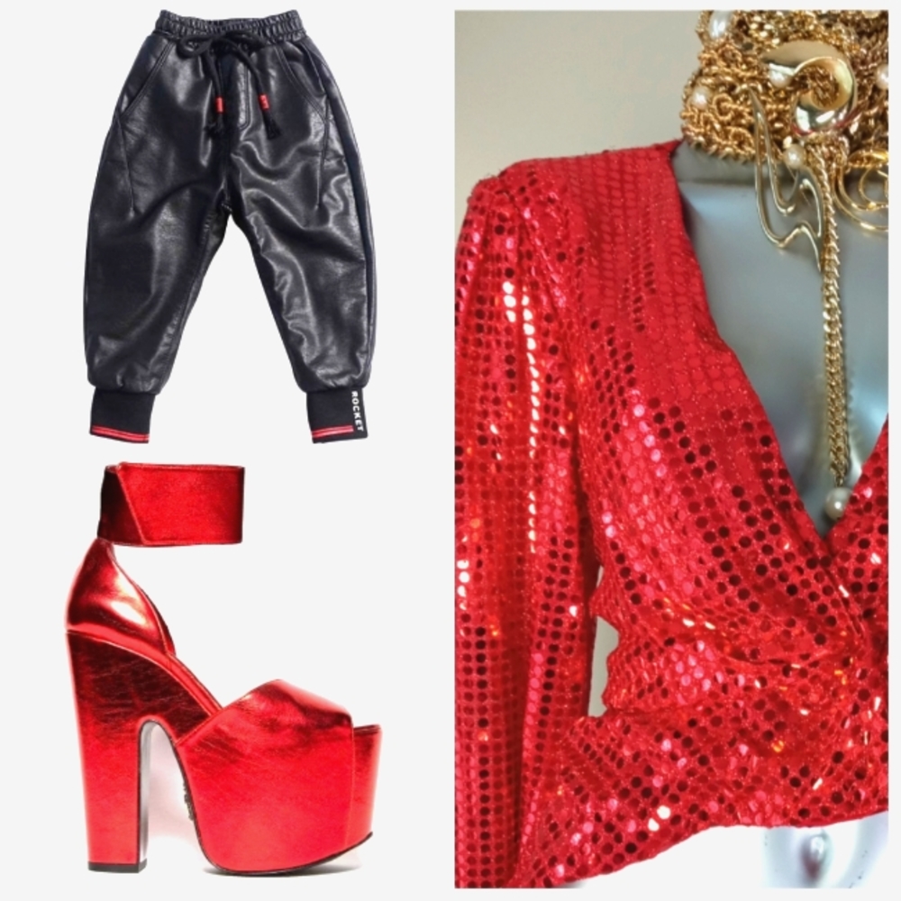 70S/80S VINtaGe Sequin "DISCO" Ruched Shimmery Cocktail Evening Top